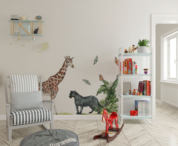 Black panther & giraffe - jungle walldecal collection