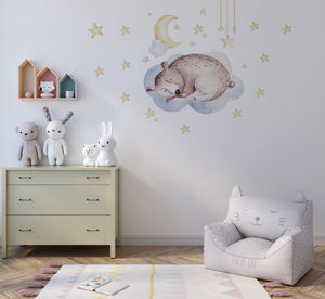 Sleeping bear on a cloud - nursery wall decal