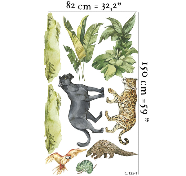 Dschungel-Aufkleber, Schwarzer Panther, Dschungel-Aufkleber, Kinderzimmer-Wandaufkleber, Kinderzimmer-Aufkleber, Dschungel-Kinderzimmer-Aufkleber, Dschungel-Aufkleber