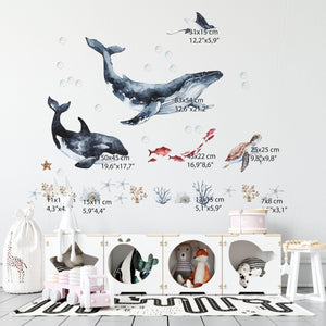 Great Ocean Whales - big water animals wall decal set