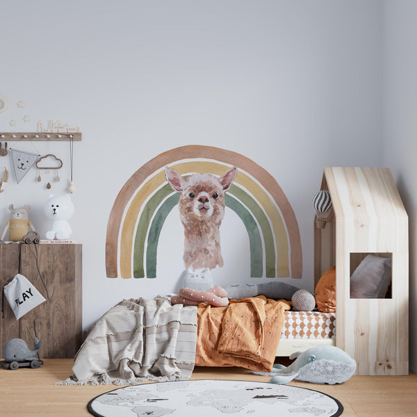 Lama with a rainbow -  boho kids room decal