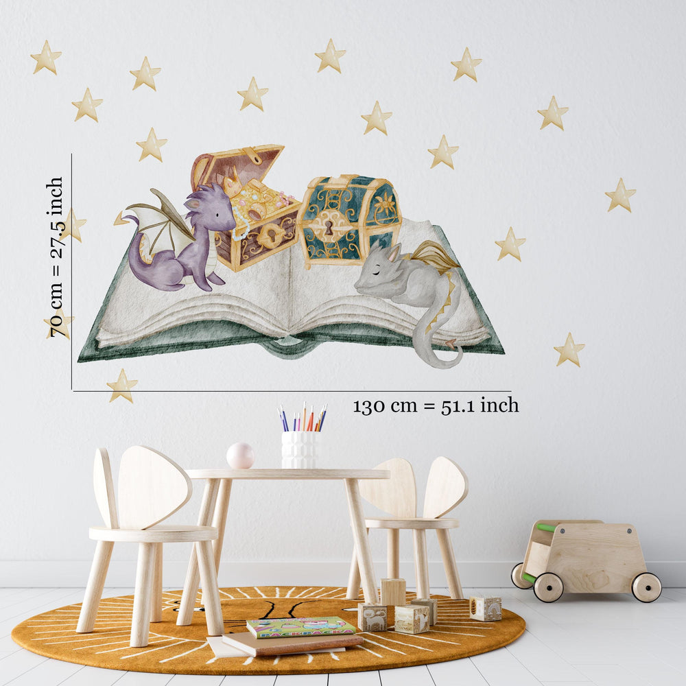 Dragon wall decals magical book and clouds walldecals