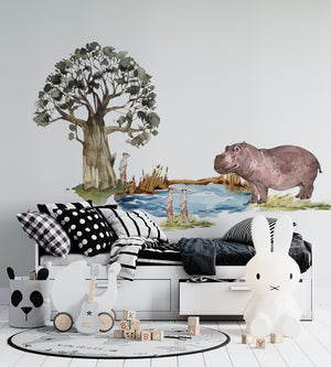 Safari Wandtattoo Großes Set, Savanne Wandtattoo für Kinder, Safari Kinderzimmer Deko, Giraffe Wandtattoo, Zebra Sticker, Tiger Sticker Löwe Sticker