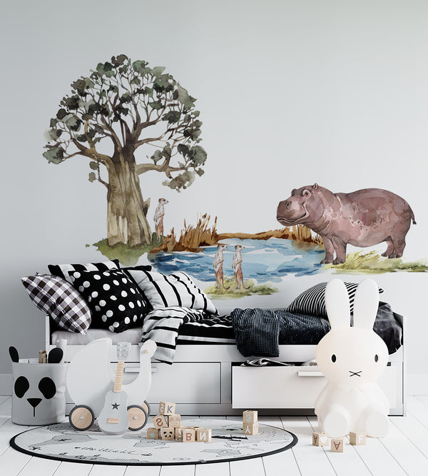 Safari Wandtattoo Großes Set, Savanne Wandtattoo für Kinder, Safari Kinderzimmer Deko, Giraffe Wandtattoo, Zebra Sticker, Tiger Sticker Löwe Sticker