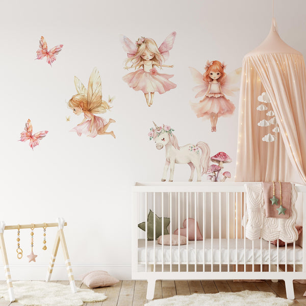 Whimsical Fairy Wall Decals Soft Pastel Nursery Stickers