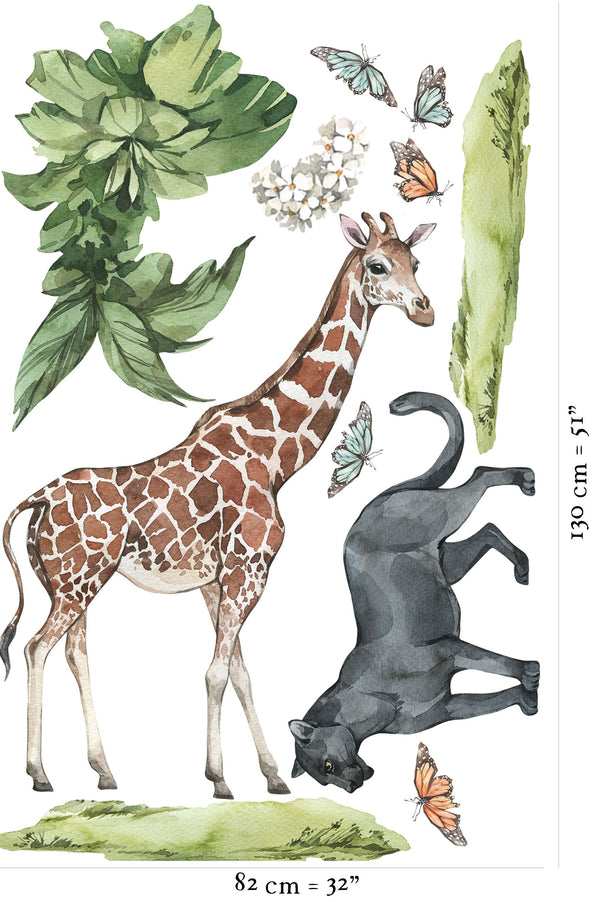 Jungle wall decal collection: black panther, butteflies & giraffe