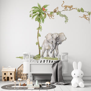 Safari Nursery Wall Decals Elephant with monkey