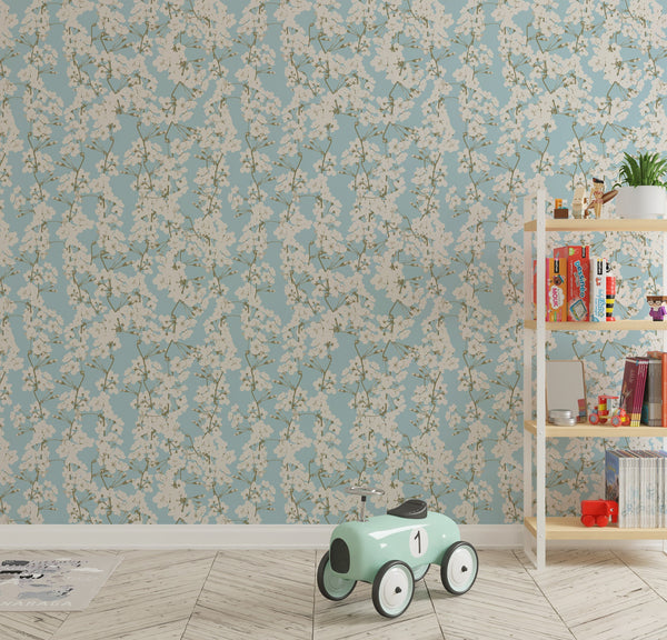 Blue Botanical Nursery Wallpaper peel and stick