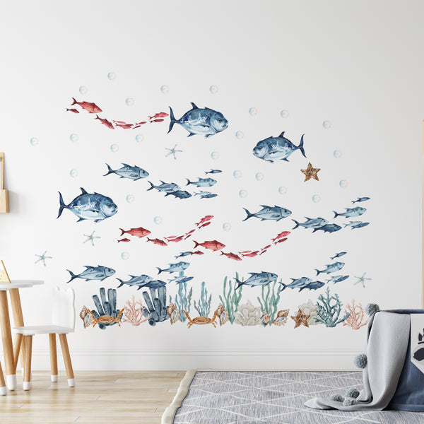 Dolphin & Coral Reef Wall Decals – Under the Sea Nursery Wall Stickers