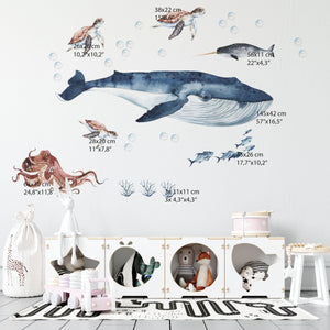 Great Ocean Whales - big water animals wall decal set