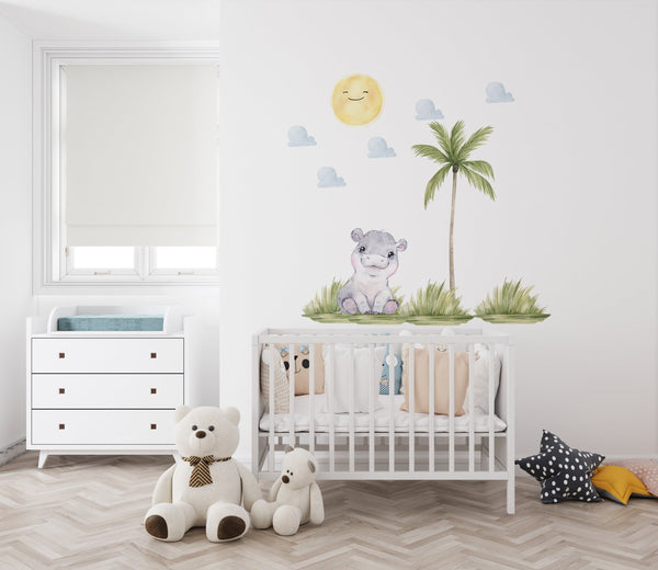 Safari Kinderzimmer Deko, Safari Wandaufkleber, Wandaufkleber, Nilpferd Wandaufkleber, Aufkleber Safari, Kinderzimmer Wandaufkleber, Wandaufkleber zum Abziehen und Aufkleben