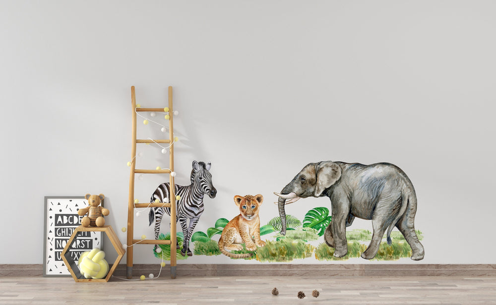 Safari Kinderzimmer Dekor mit Elefant und Giraffe