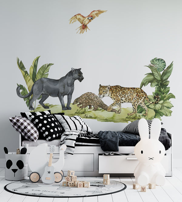 Dschungel-Aufkleber, Schwarzer Panther, Dschungel-Aufkleber, Kinderzimmer-Wandaufkleber, Kinderzimmer-Aufkleber, Dschungel-Kinderzimmer-Aufkleber, Dschungel-Aufkleber