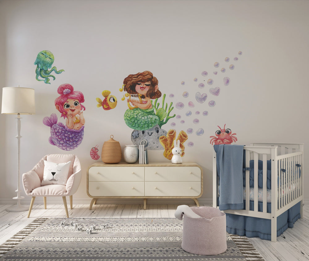 Singing mermaid wall decal – enchanting underwater nursery decals by Igibee