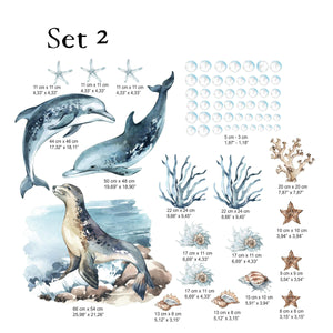 Sea Animals Big Set with Dolphins, Seal and Shark walldecals