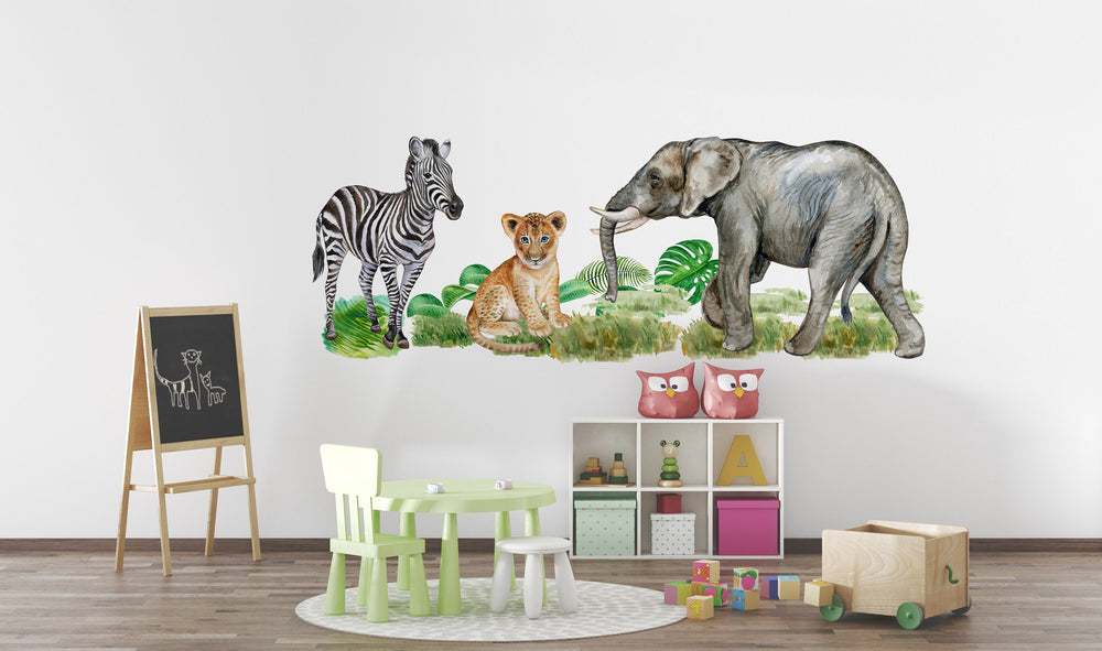 Safari-Kinderzimmer-Dekoration mit Elefant und Zebra