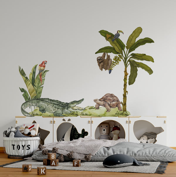 Dschungel-Aufkleber, Schwarzer Panther, Dschungel-Aufkleber, Kinderzimmer-Wandaufkleber, Kinderzimmer-Aufkleber, Dschungel-Kinderzimmer-Aufkleber, Dschungel-Aufkleber