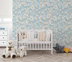 Blue Botanical Nursery Wallpaper peel and stick