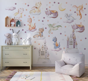 Dragon with clouds wall decals