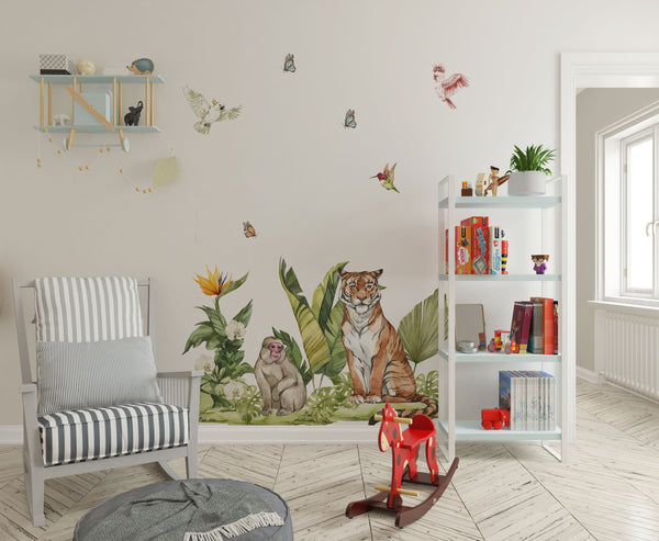 Dschungel Wandaufkleber, Tiger Aufkleber, Panda Wandaufkleber, Affen Aufkleber, Dschungel Kinderzimmer Aufkleber, Dschungel Wandaufkleber, Dschungel Wandaufkleber
