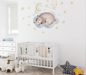 Sleeping bear on a cloud - nursery wall decal