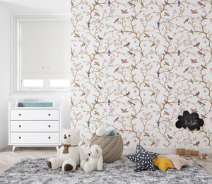 Floral wallpaper with birds