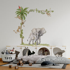 Safari Nursery Wall Decals Elephant with monkey