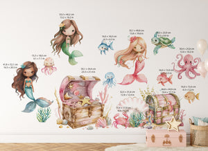 Mermaid Wall Decals – Under the Sea Wall Stickers with Treasure Chests