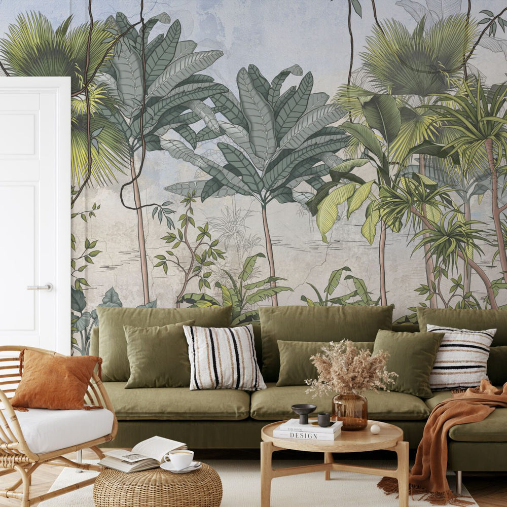 Tropical jungle wallpaper exotic foliage by Igibee