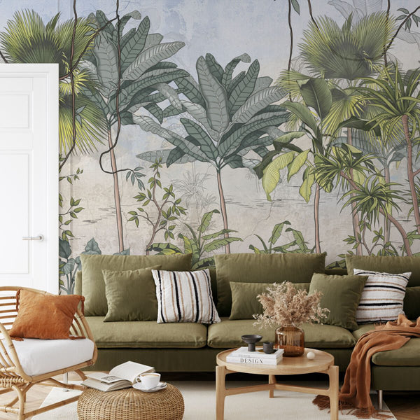 Tropical jungle wallpaper exotic foliage by Igibee