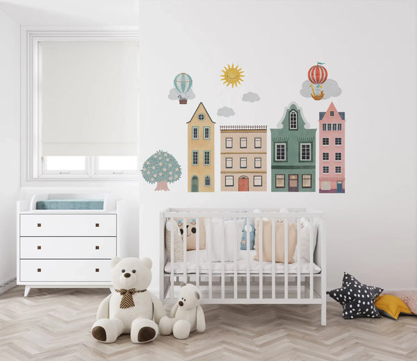 Colorful animal community wall stickers – town of animals kids room decals by Igibee