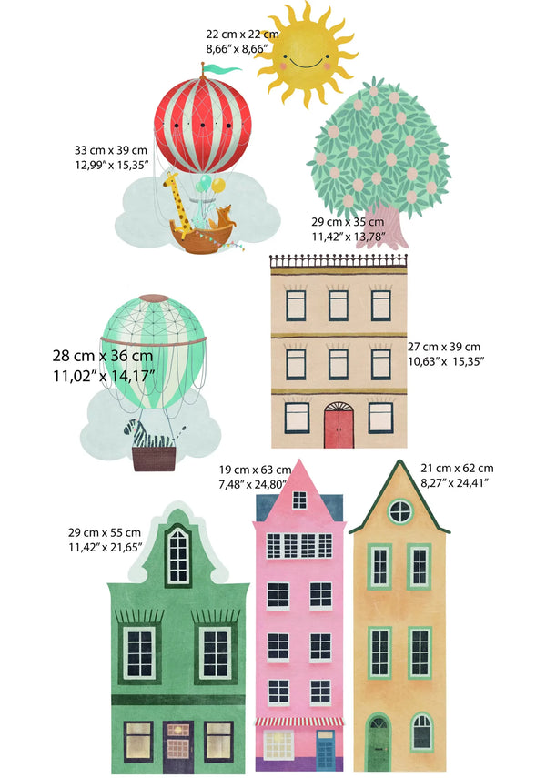 Colorful animal town wall stickers – community of animals kids room decals by Igibee