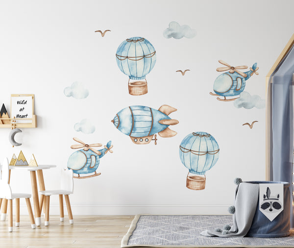 Helicopters and airships wall decal for boys room