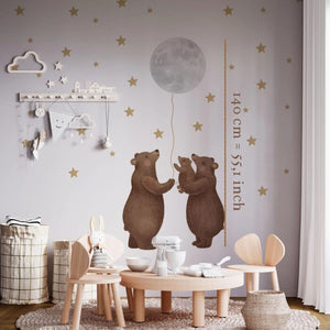 Bear giving moon on a string wall decal by Igibee