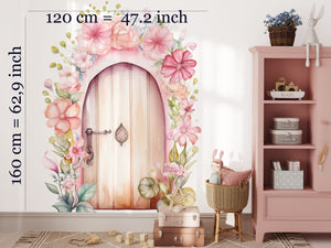 Fairy door wall sticker in a girl's room, pastel pink nursery decal