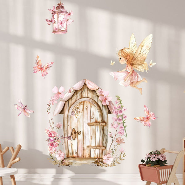 Fairy wall stickers for a nursery room with a magic door