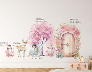Fairy wall decals bring an enchanted world of wonder straight into your child’s room — a magical kingdom where delicate fairies live among blooming flowers, gentle forest friends, and secret garden hideaways. 