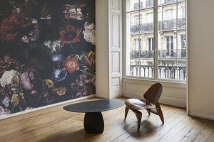 Dark floral wallpaper with bold flowers by Igibee