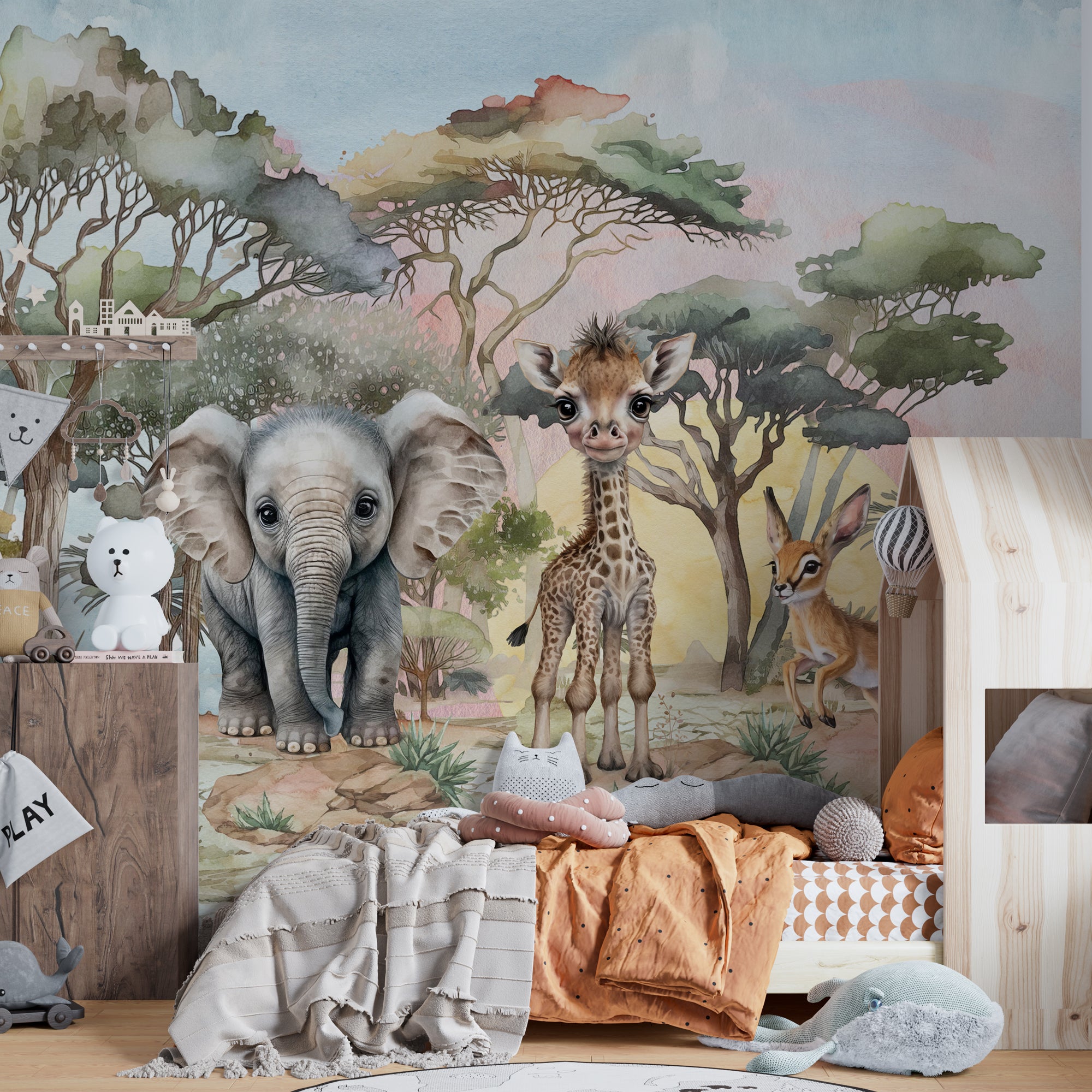 Children's room with igibee custom peel and stick wallpaper — made to exact wall dimensions 