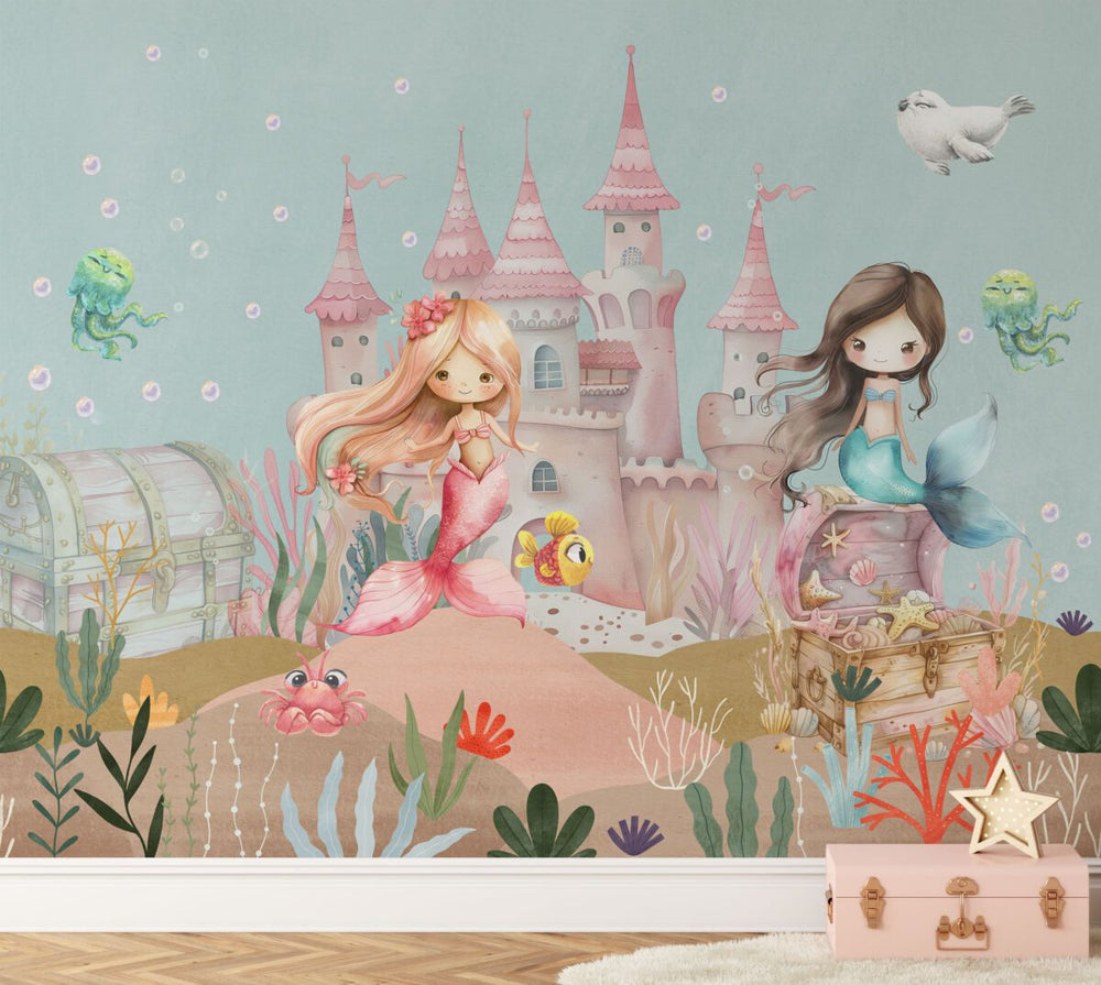 Mermaid land underwater fairy tale wallpaper for girls room by Igibee