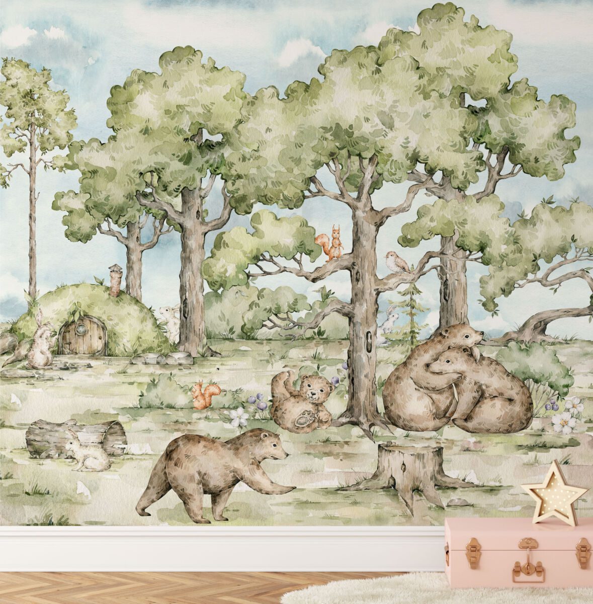 Hide and Seek - Forest Animals Wallpaper for Kids Room