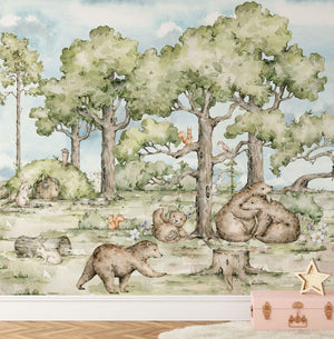 Hide and seek forest animals wallpaper for kids room by Igibee