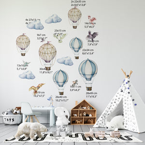 Sky adventure wall stickers with hot air balloons