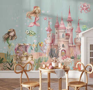 Underwater fairy tale wallpaper detail with mermaids by Igibee