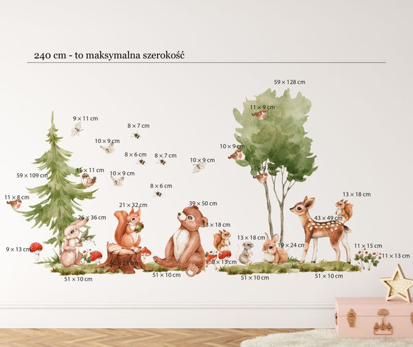 Aquarell-Waldtiere Wandsticker an der Wand eines Kinderzimmers