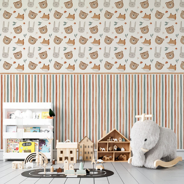 Woodland friends wallpaper detail for nursery decor by Igibee