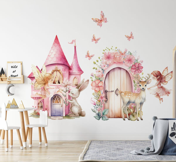Nursery fairy decals with winged fairies and butterflies