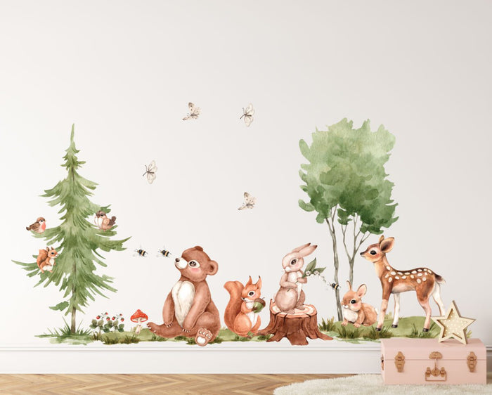 Woodland Animals Wall Decals – Watercolor Forest Friends Nursery Wall Stickers Set