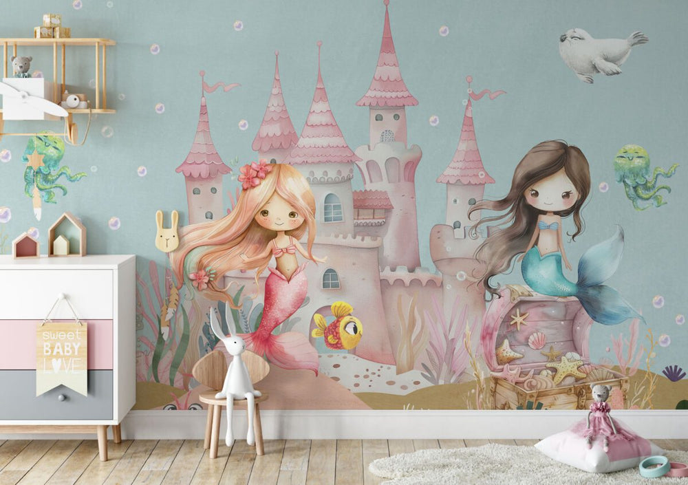 Mermaid land underwater fairy tale wallpaper for girls room by Igibee