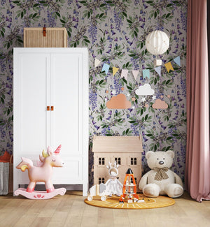 Wisteria floral wallpaper mural by Igibee